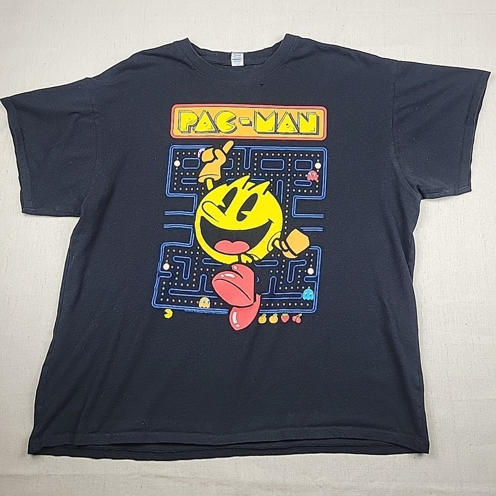 Pacs-Man Graphic Tee Men's XL Black Retro Arcade T-Shirt – Small Hole
